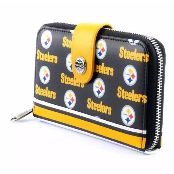 Loungefly NFL Pittsburgh Steelers Logo Zip Around Wallet - Clutch Purse - Picture 2 of 6